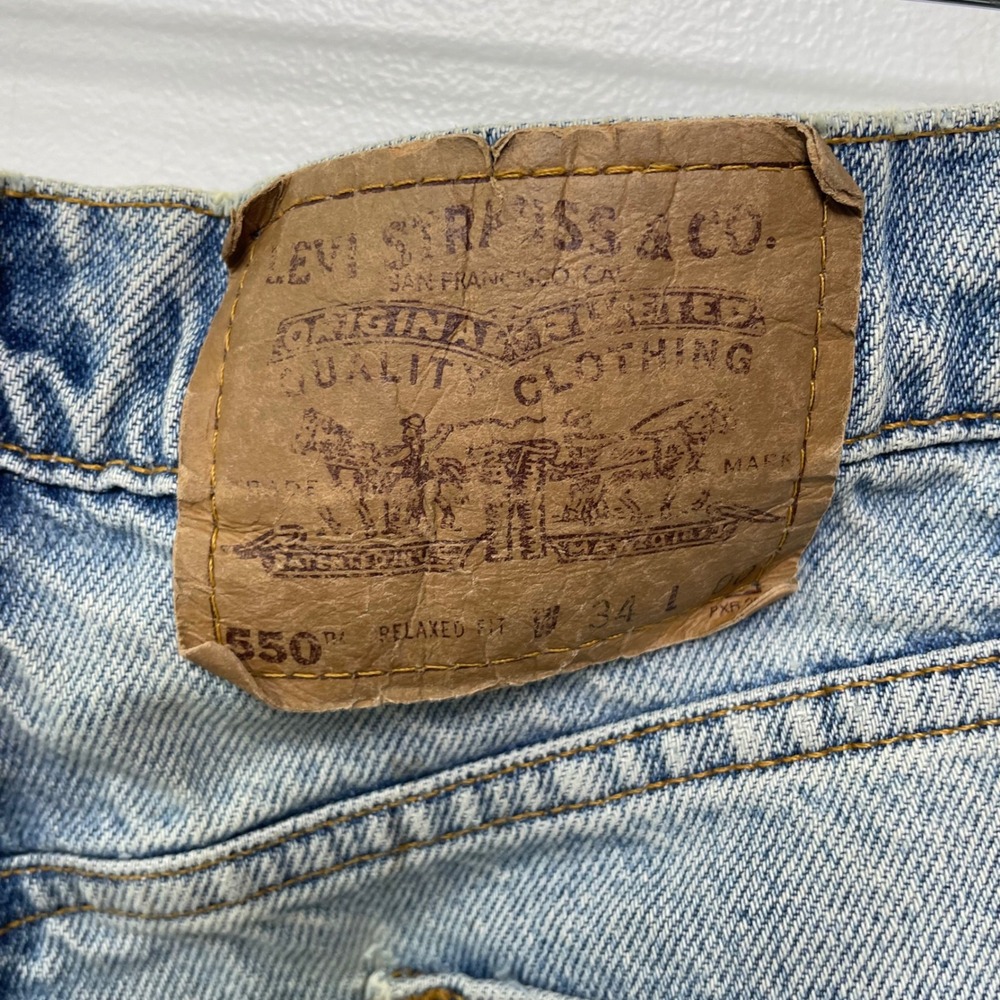 Vintage 90s Levis 550 Orange Tab Denim Shorts Baggy Thrashed 34 Jorts Skate Work - Picture 6 of 13